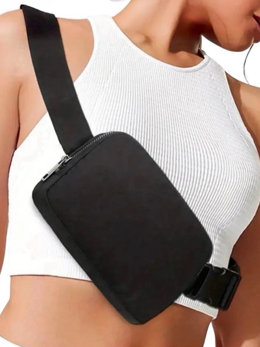 NWT Black Nylon Sling Belt Bag Crossbody Adjustable Travel Festival